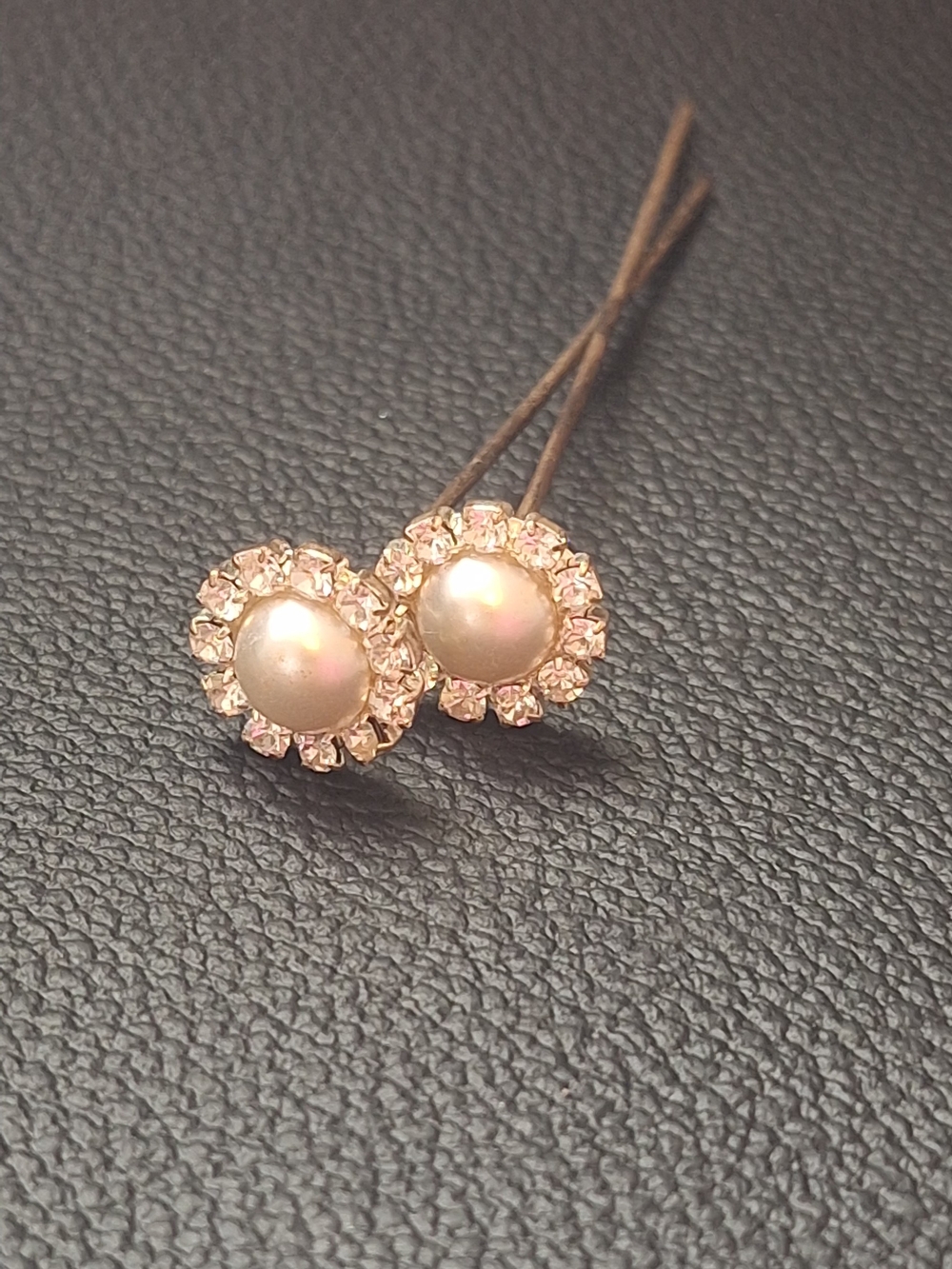 3" Vintage Pearl and Crystal Hair Pins - Gold Tone